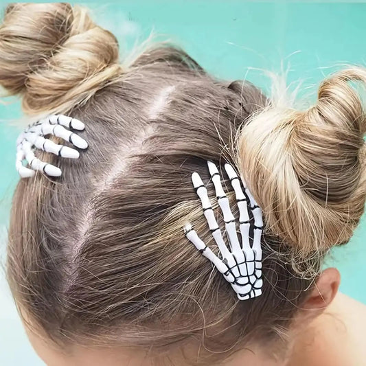 2pcs Skeleton Hand Hair Clips - Halloween White Hand Bones Claw Clips Cute Duck Hair Pin Small Hair Claw Clips for Halloween White Ghost Hand Designs Acrylic Hair Accessories